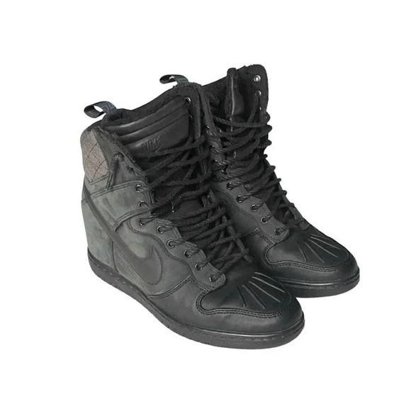 2013 Nike Dunk Sky High Womens US 8.5, UK 6 Black Gray Suede Wedge Sneaker Boot - Picture 3 of 13